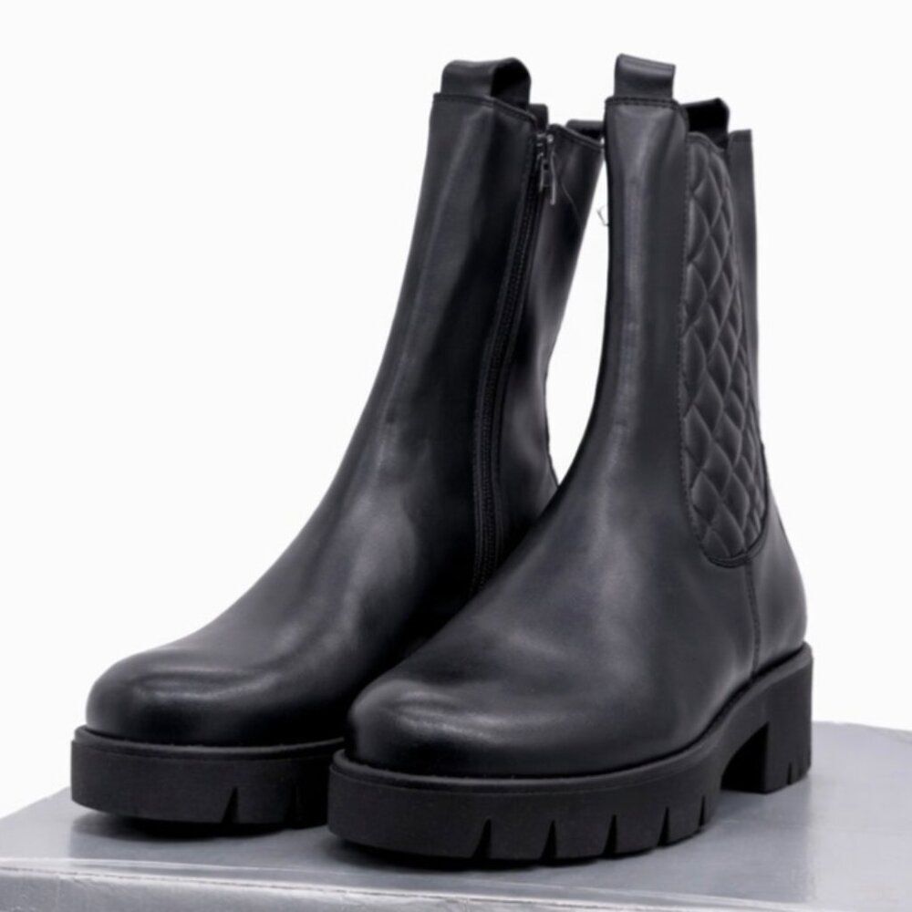 Gabor 91.717.27 Quilted Leather Tall Lug Chelsea Boots Women’s UK 5.5 Black New